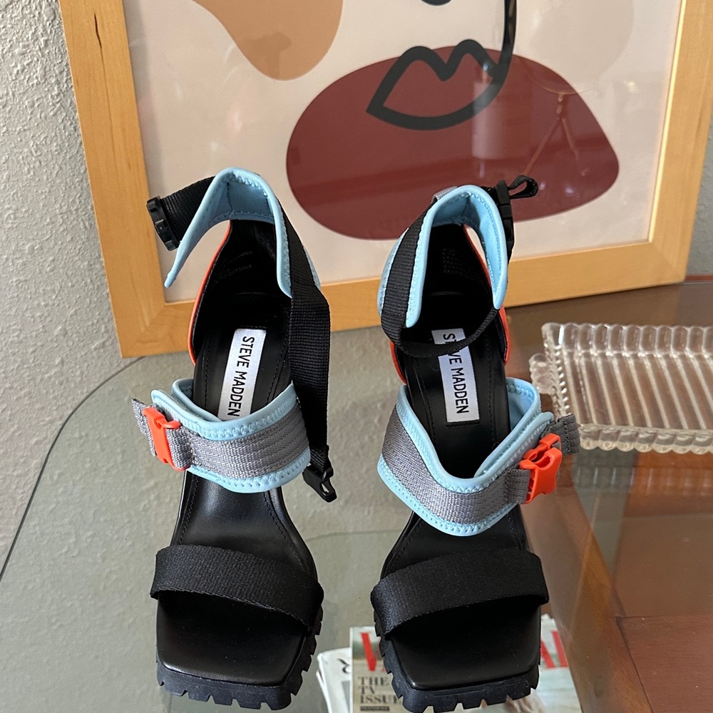 Steve Madden Heels with Black, Blue, and Orange Accents